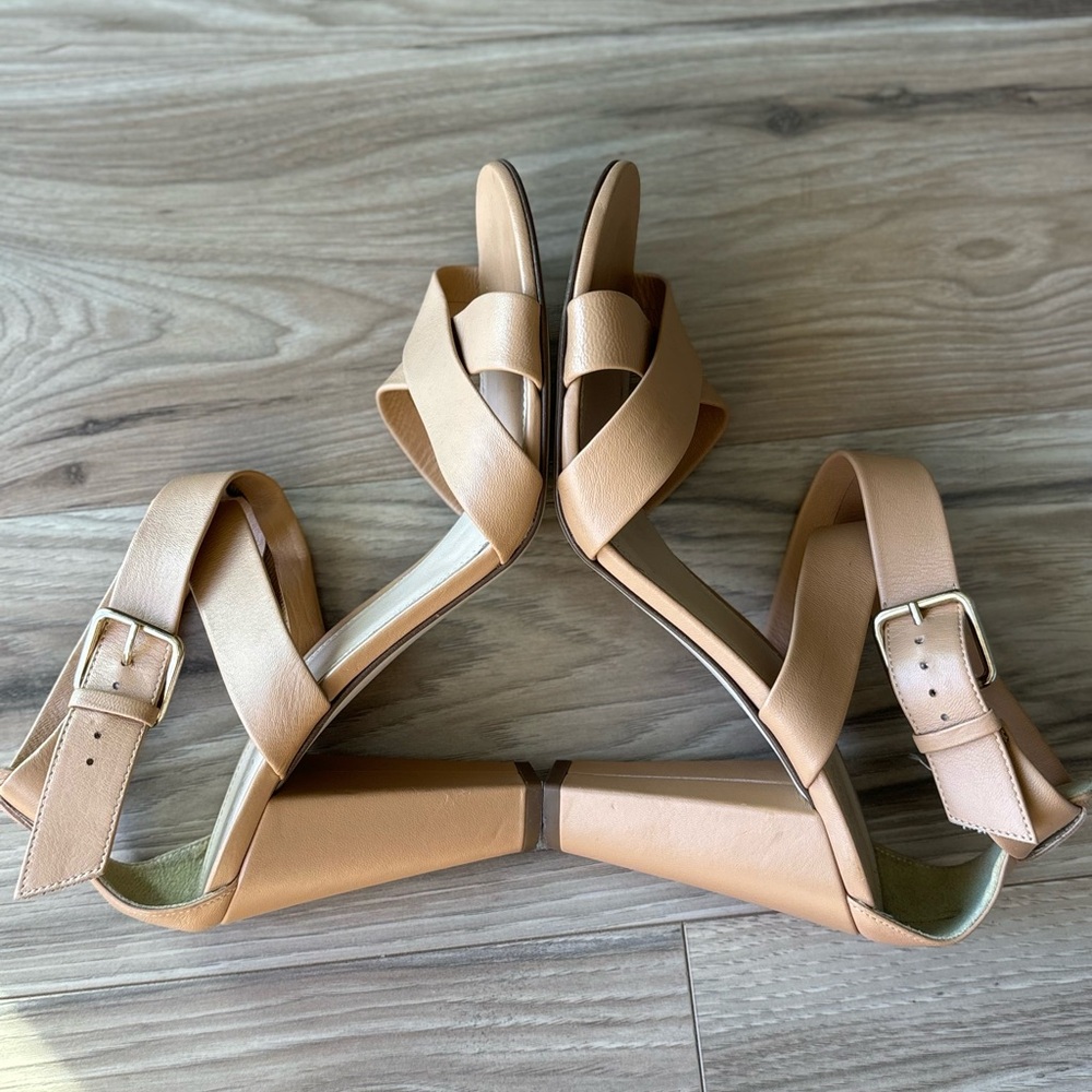 J Crew Made in Italy Mari Tan Leather Strappy Heeled Sandals Size 9 1/2 - Picture 6 of 7
